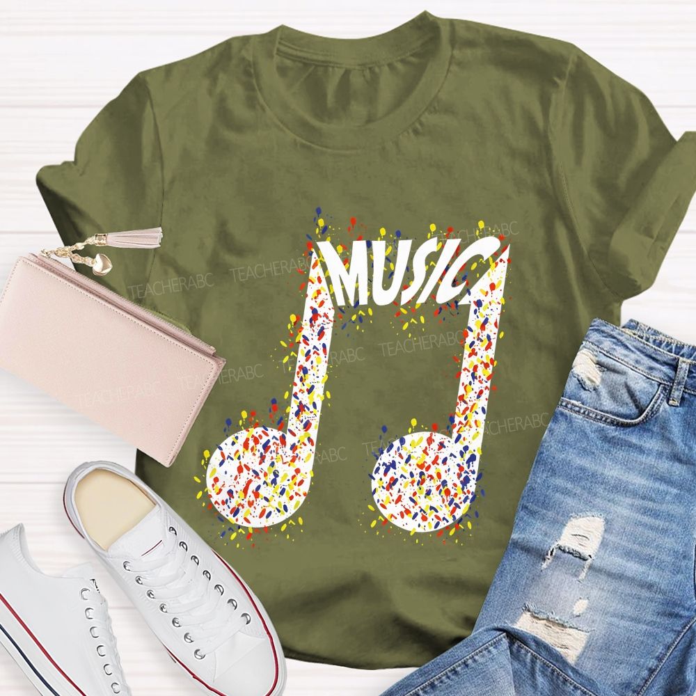 Paint Splatter Music Note Modern Music Teacher T-shirt