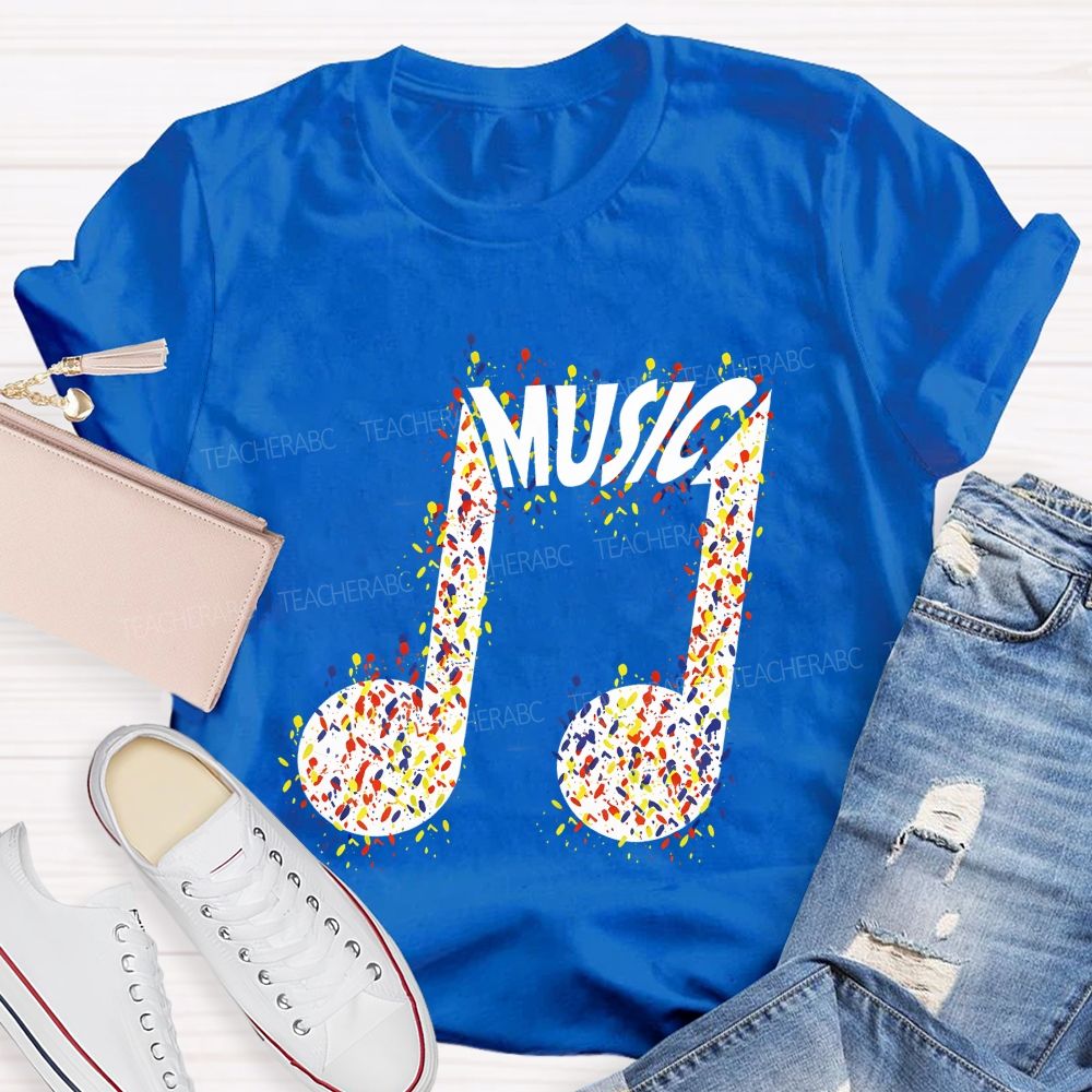 Paint Splatter Music Note Modern Music Teacher T-shirt