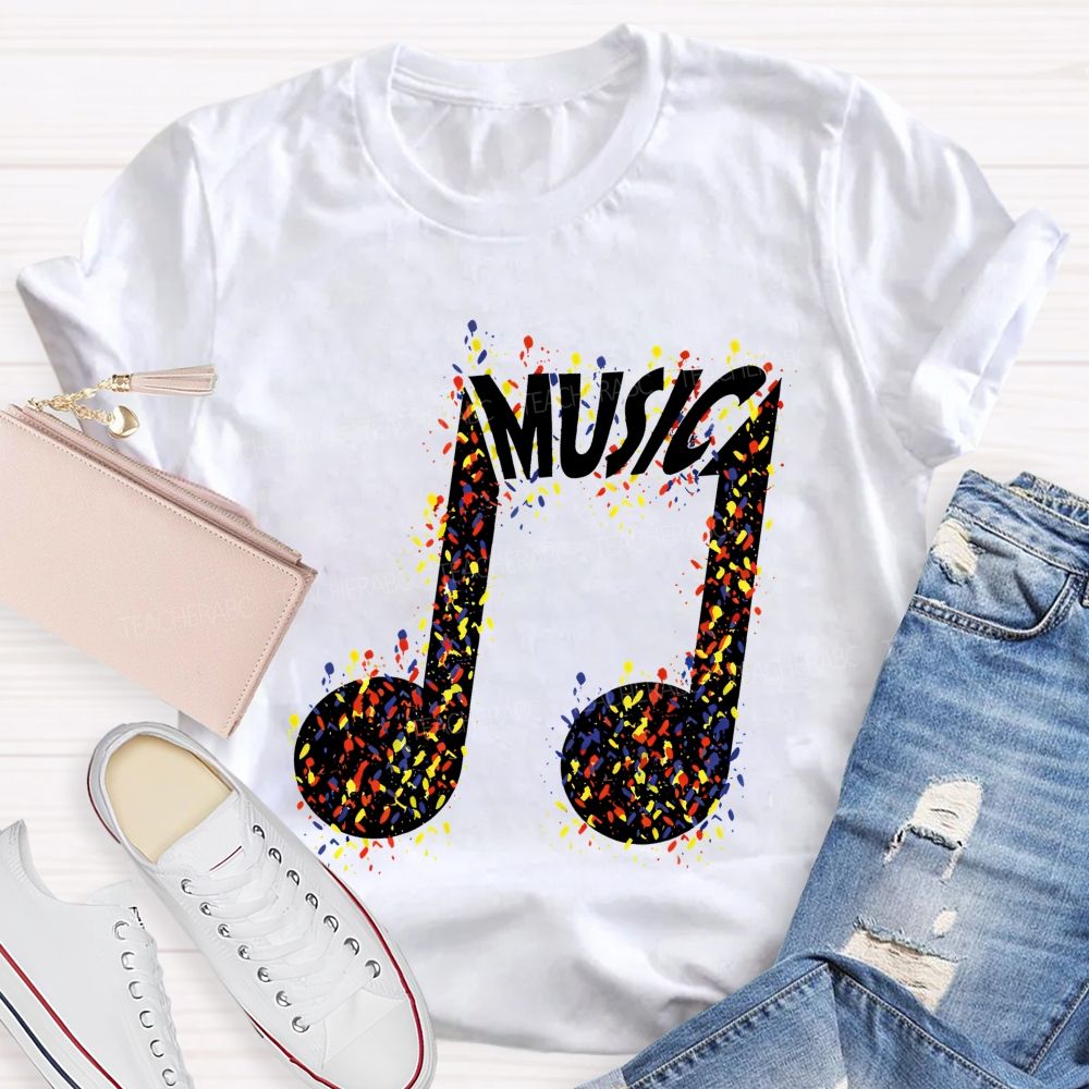 Paint Splatter Music Note Modern Music Teacher T-shirt