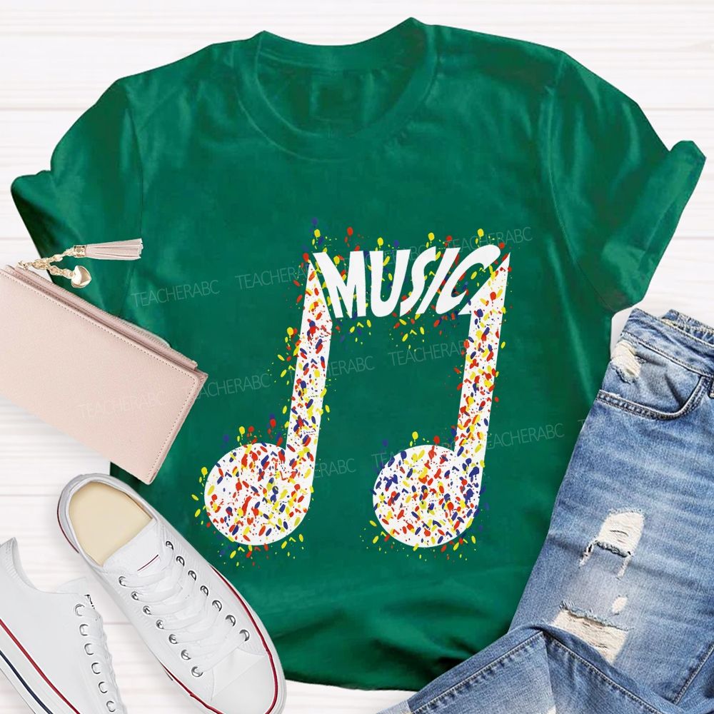 Paint Splatter Music Note Modern Music Teacher T-shirt