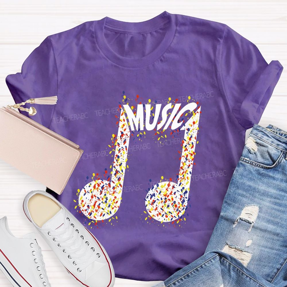 Paint Splatter Music Note Modern Music Teacher T-shirt