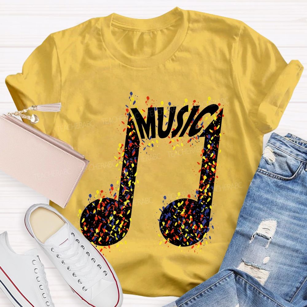Paint Splatter Music Note Modern Music Teacher T-shirt