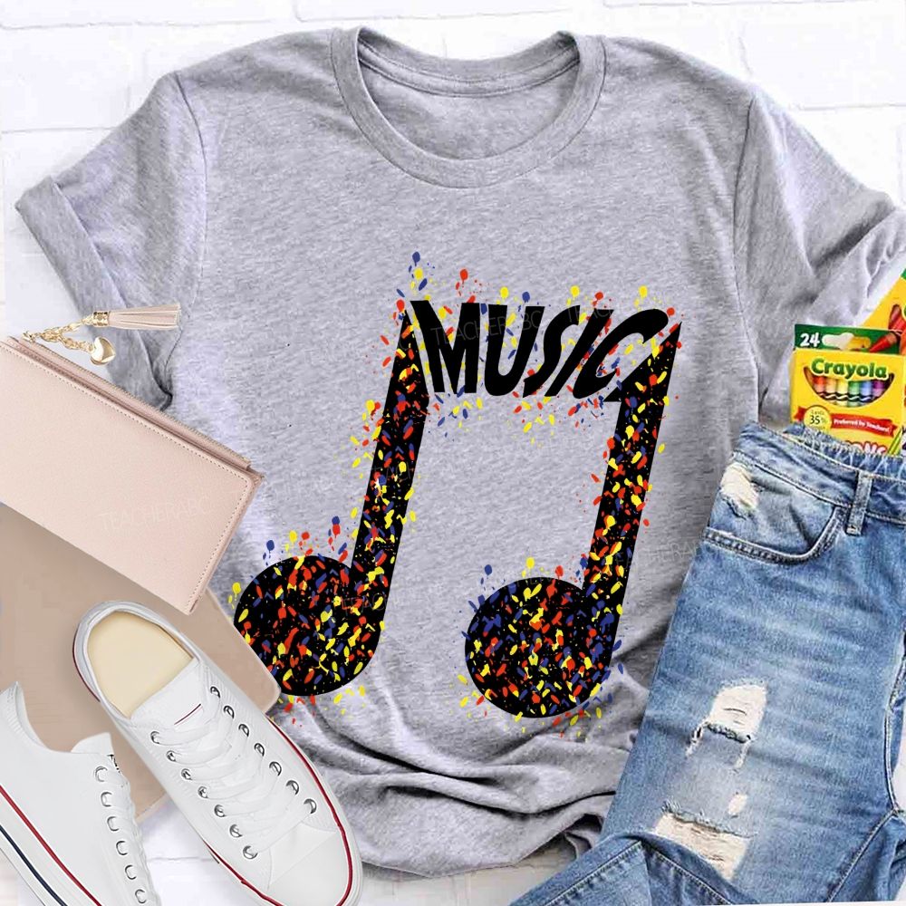 Paint Splatter Music Note Modern Music Teacher T-shirt