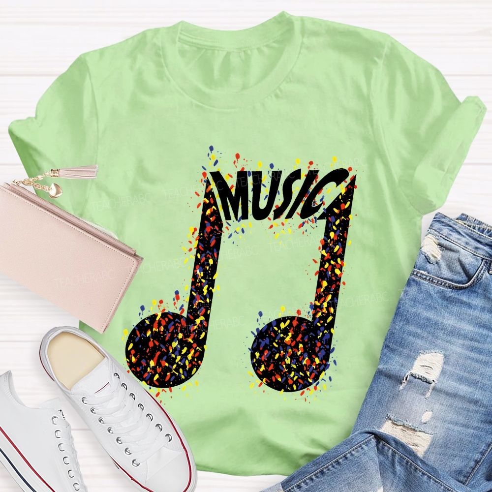 Paint Splatter Music Note Modern Music Teacher T-shirt