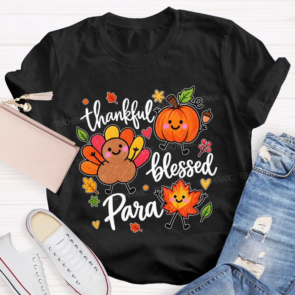 Thankful Blessed Para Thanksgiving Teacher T-shirt