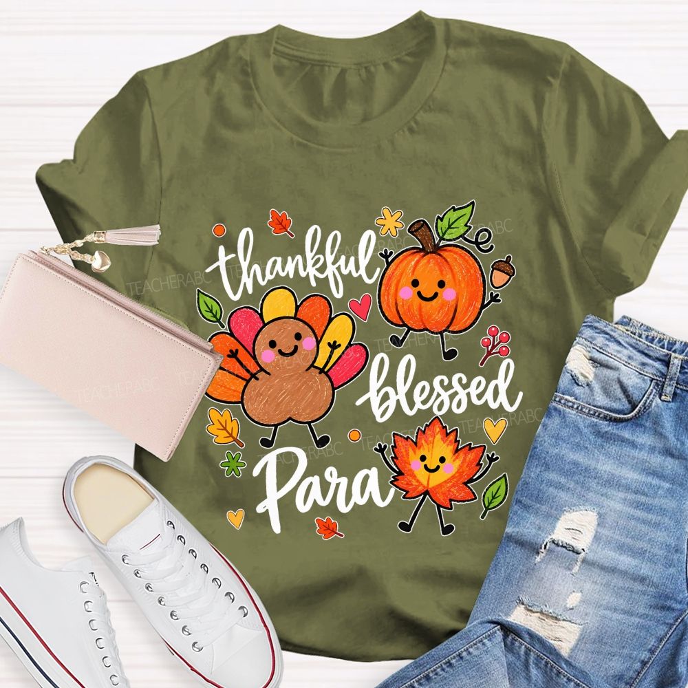 Thankful Blessed Para Thanksgiving Teacher T-shirt