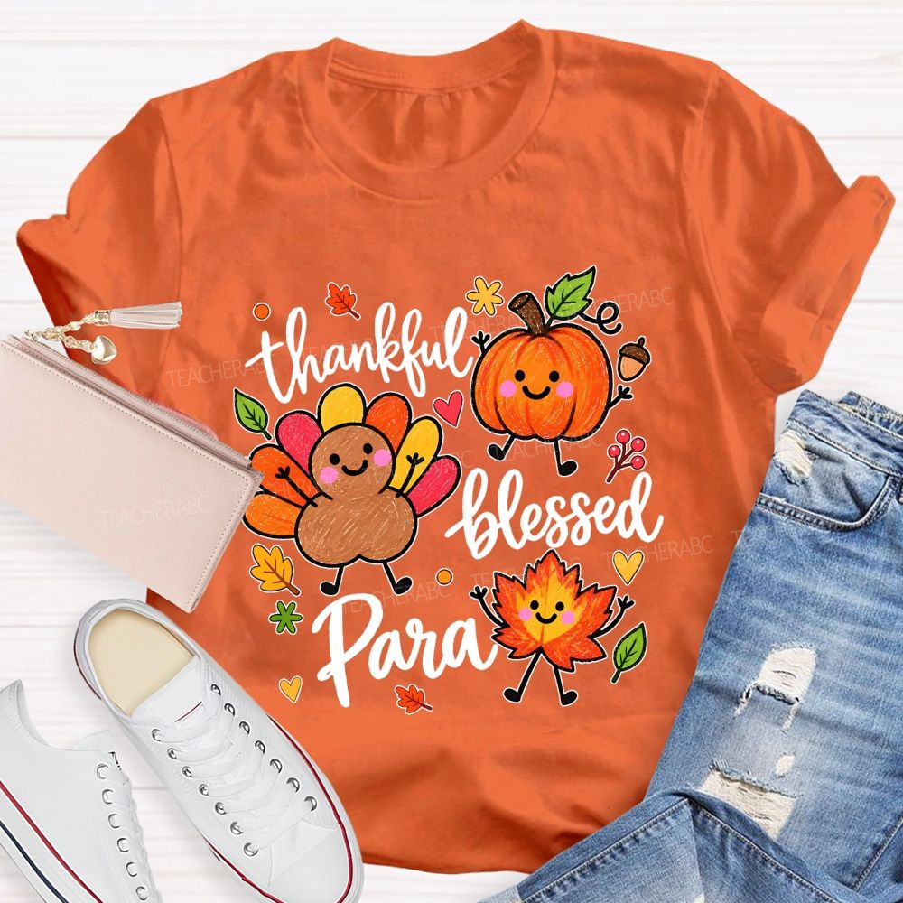 Thankful Blessed Para Thanksgiving Teacher T-shirt