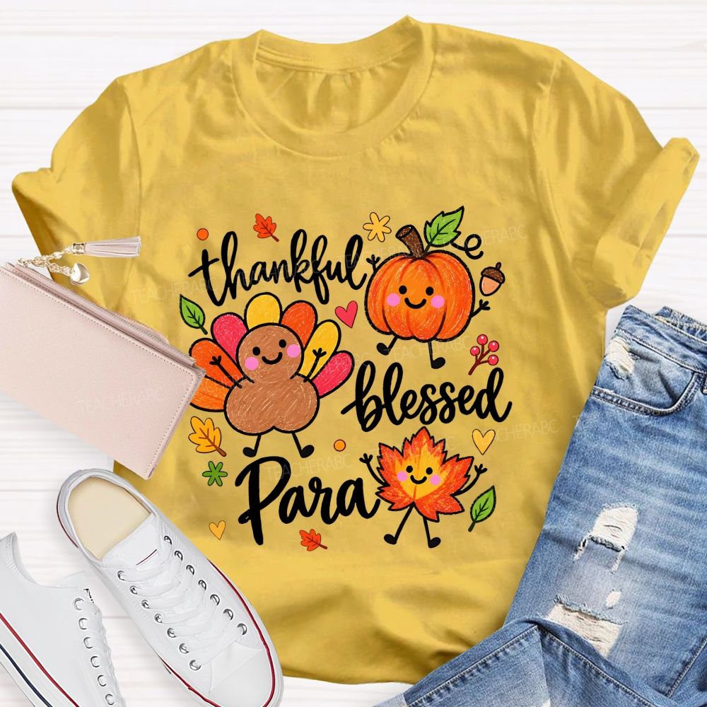 Thankful Blessed Para Thanksgiving Teacher T-shirt
