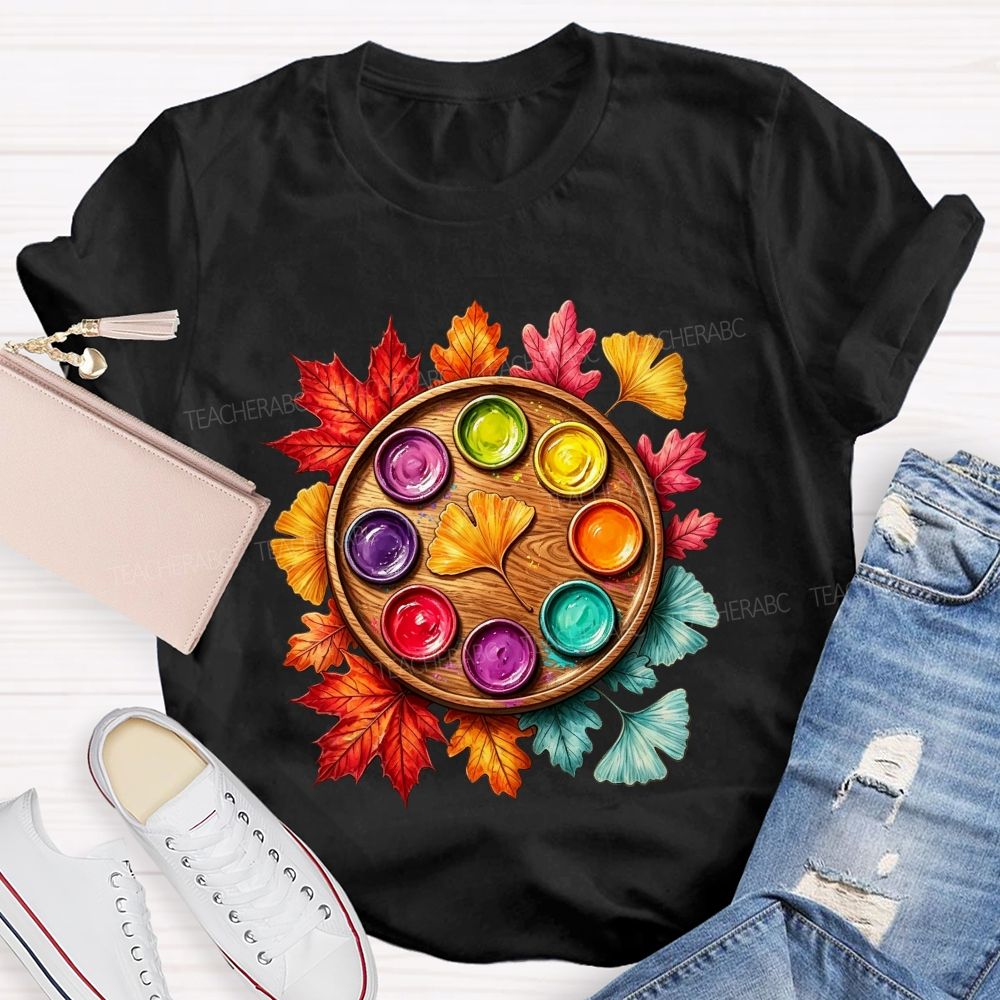 Fall Paint Palette Autumn Leaves Art Teacher T-shirt