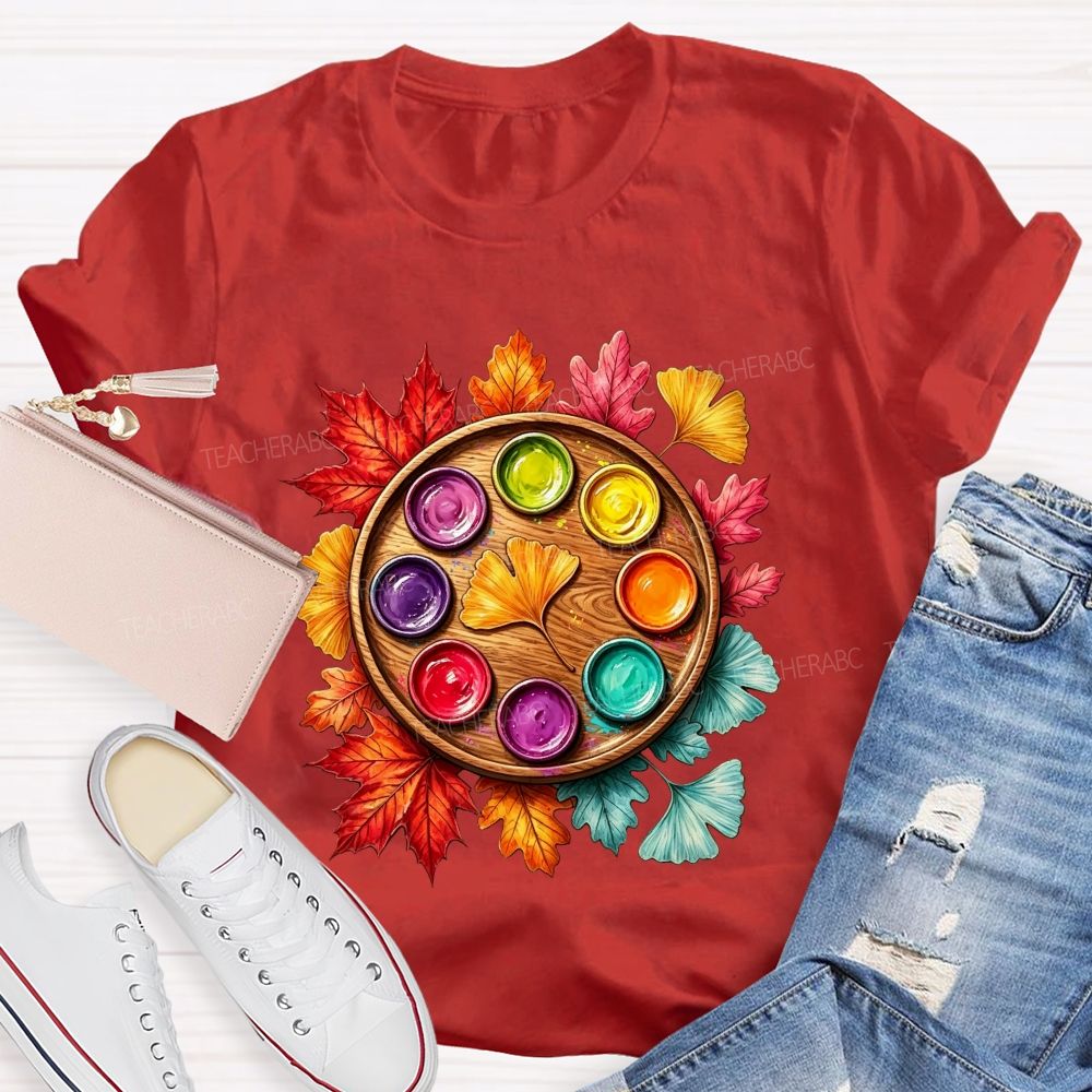 Fall Paint Palette Autumn Leaves Art Teacher T-shirt