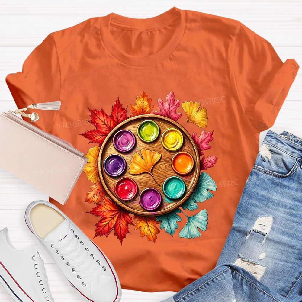 Fall Paint Palette Autumn Leaves Art Teacher T-shirt