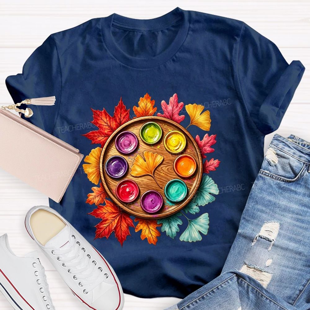 Fall Paint Palette Autumn Leaves Art Teacher T-shirt