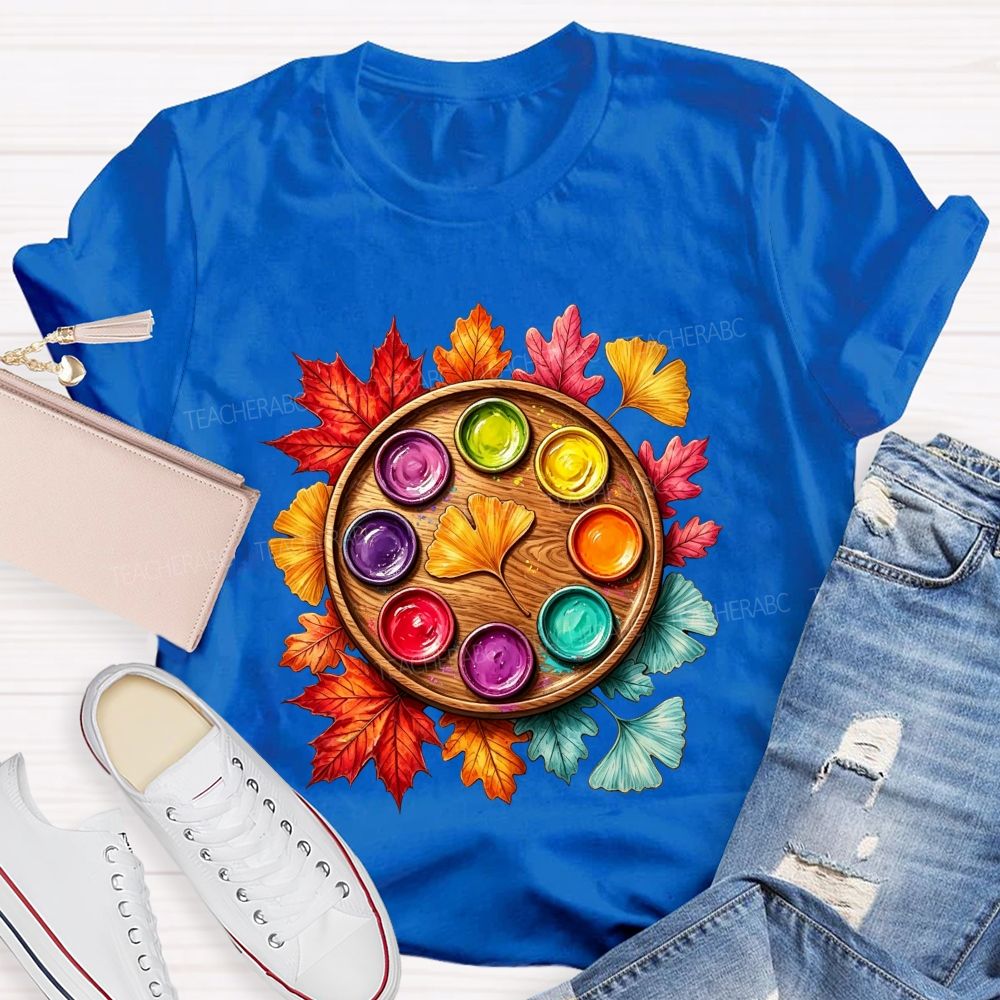 Fall Paint Palette Autumn Leaves Art Teacher T-shirt