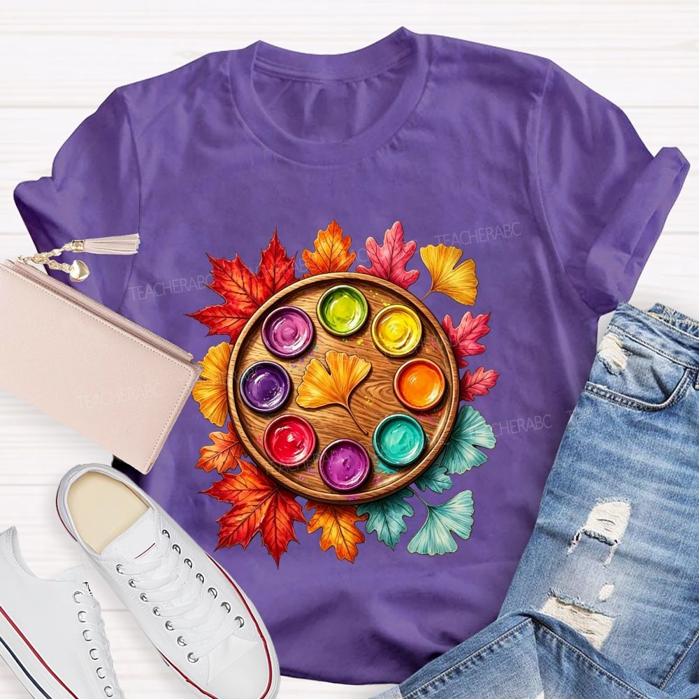 Fall Paint Palette Autumn Leaves Art Teacher T-shirt