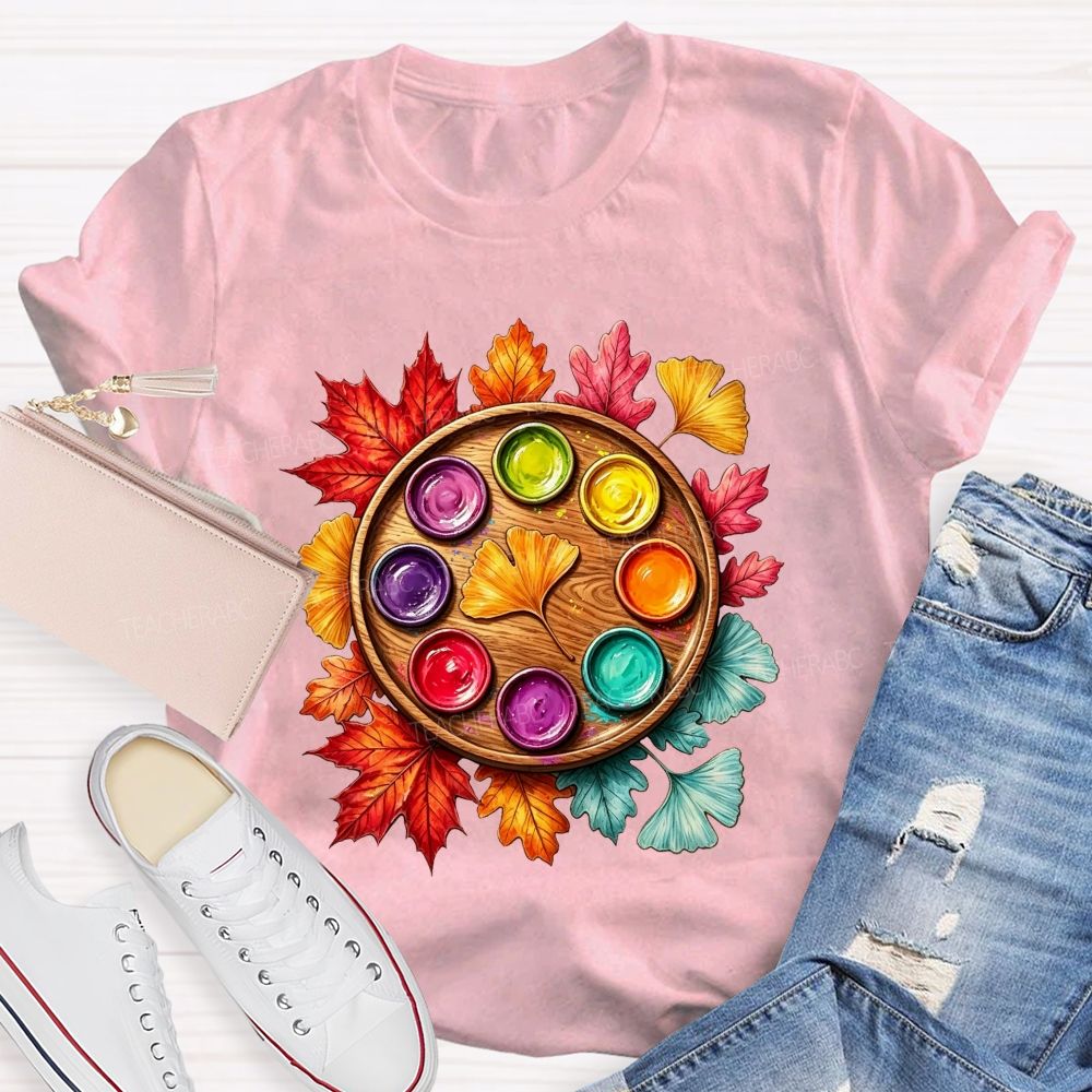 Fall Paint Palette Autumn Leaves Art Teacher T-shirt