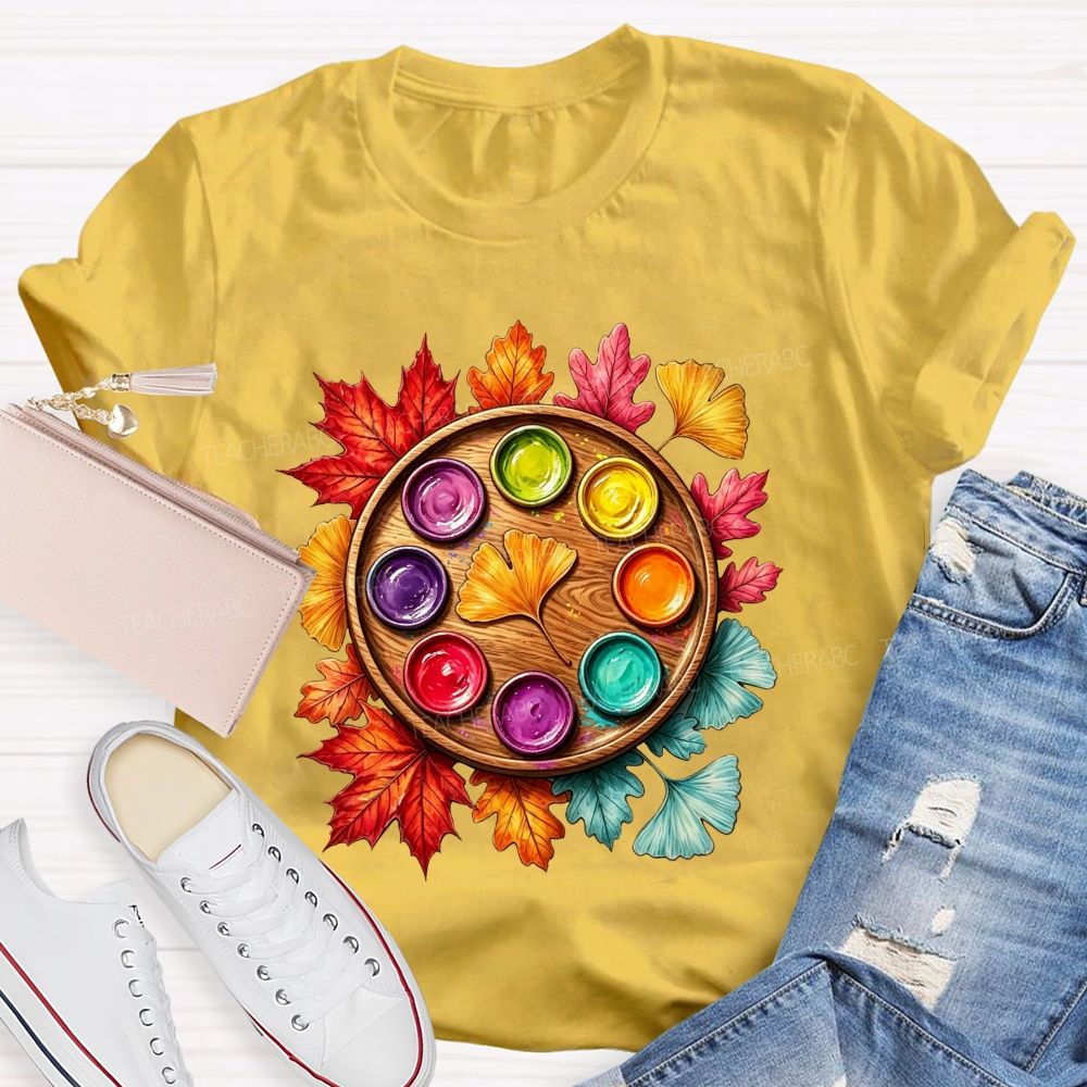 Fall Paint Palette Autumn Leaves Art Teacher T-shirt