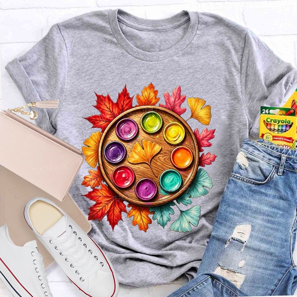 Fall Paint Palette Autumn Leaves Art Teacher T-shirt