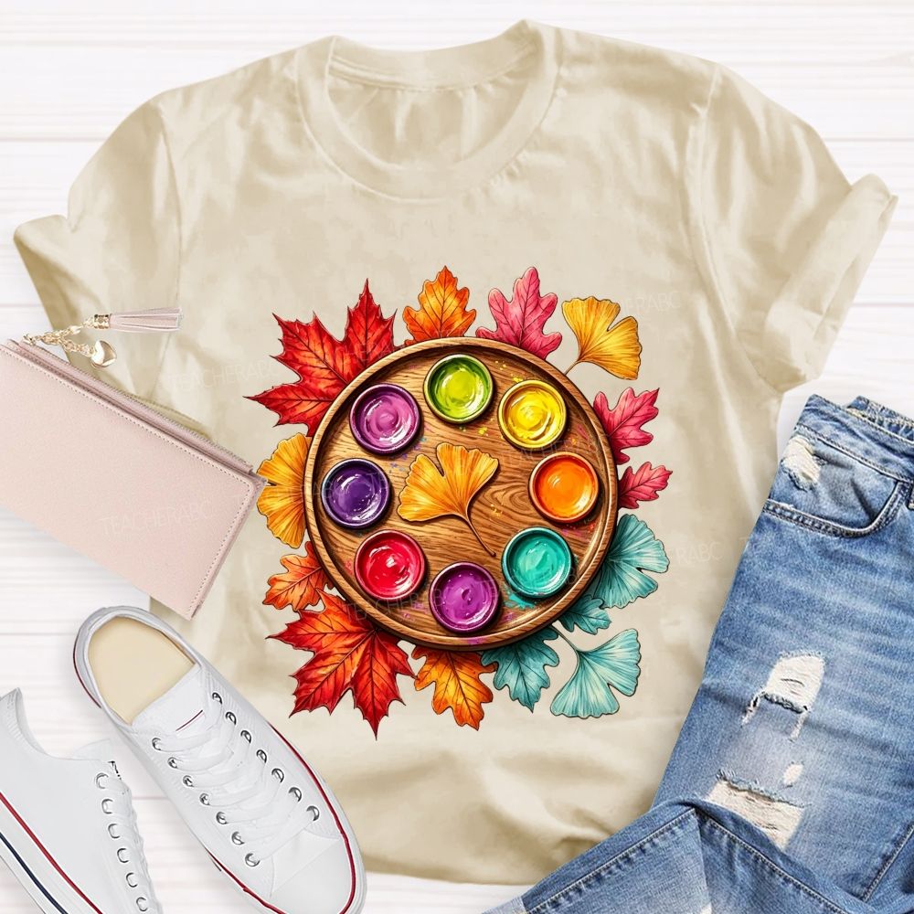 Fall Paint Palette Autumn Leaves Art Teacher T-shirt