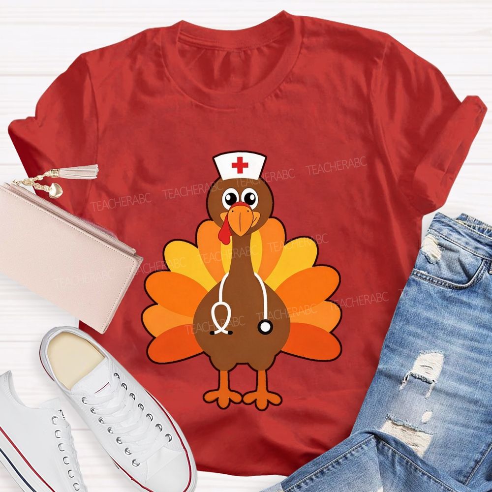 Nurse Turkey With Stethoscope Fall T-shirt
