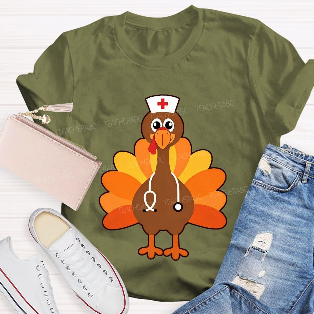 Nurse Turkey With Stethoscope Fall T-shirt