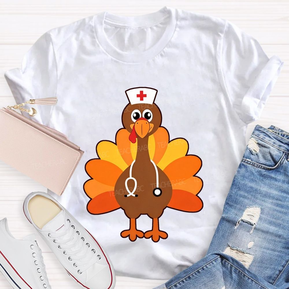 Nurse Turkey With Stethoscope Fall T-shirt