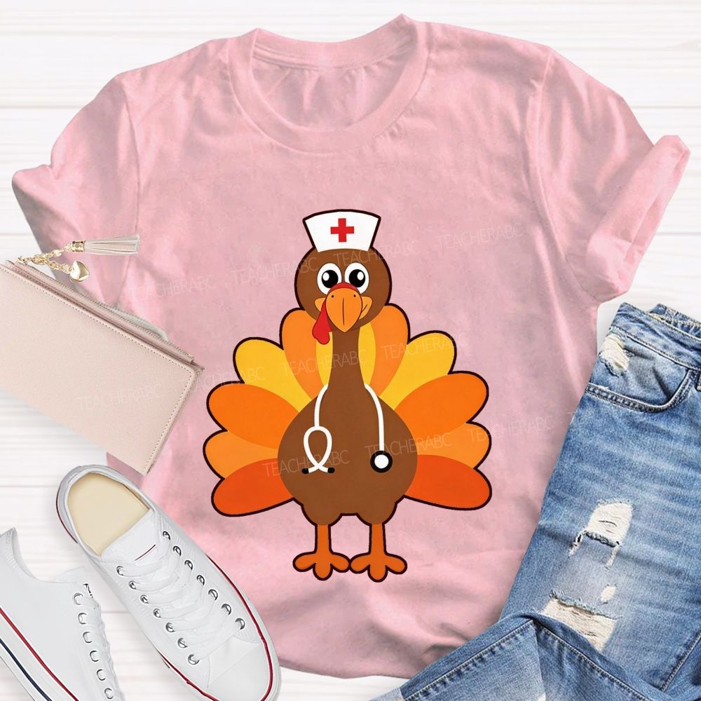 Nurse Turkey With Stethoscope Fall T-shirt