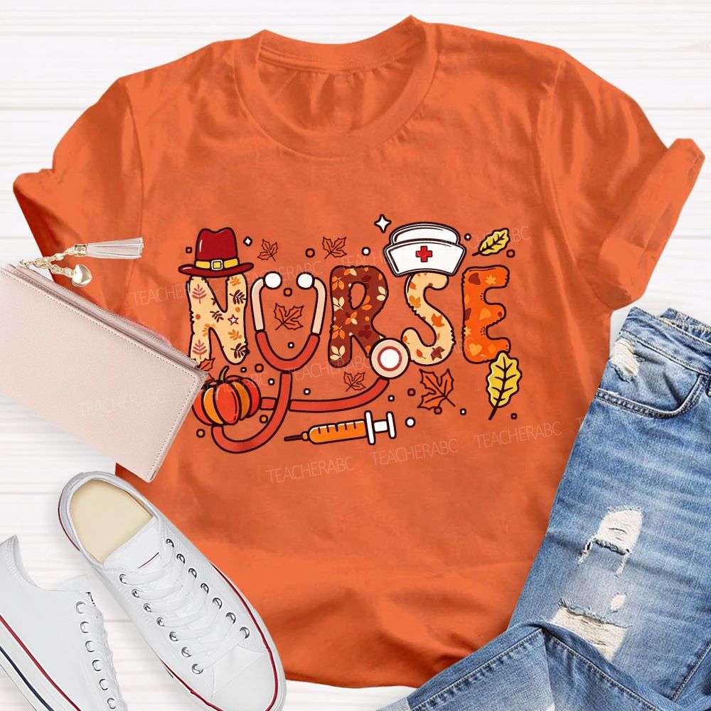 Autumn Nurse Lettering Pumpkin Syringe Nurse T-shirt