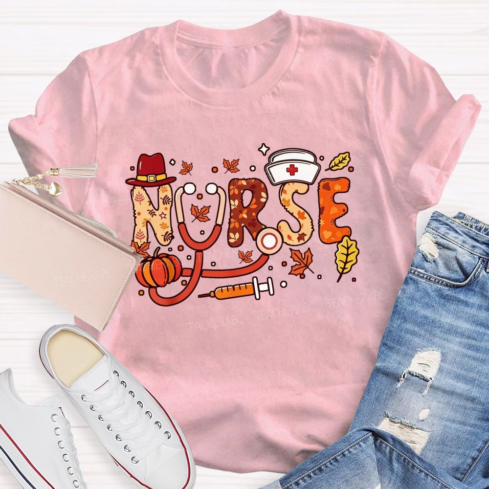 Autumn Nurse Lettering Pumpkin Syringe Nurse T-shirt