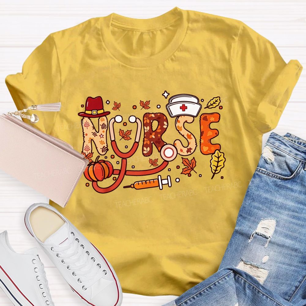 Autumn Nurse Lettering Pumpkin Syringe Nurse T-shirt