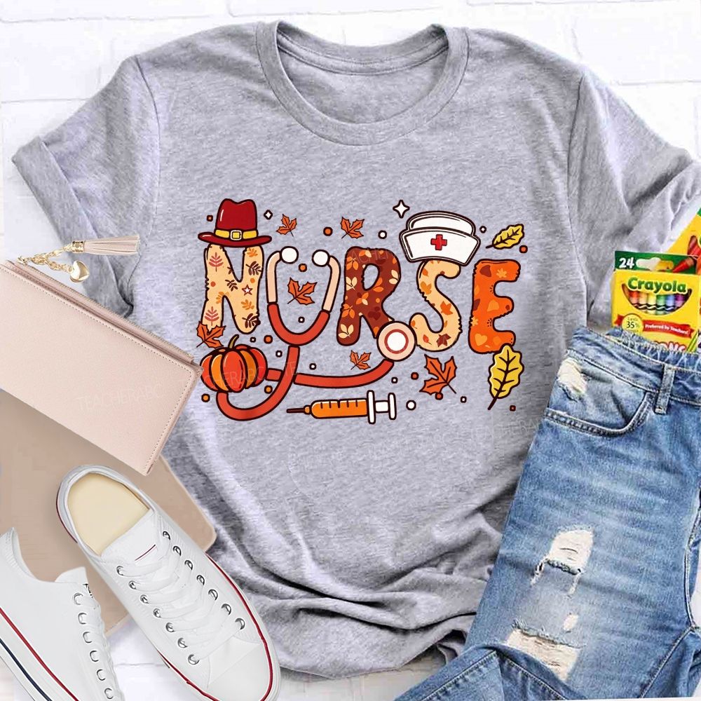 Autumn Nurse Lettering Pumpkin Syringe Nurse T-shirt