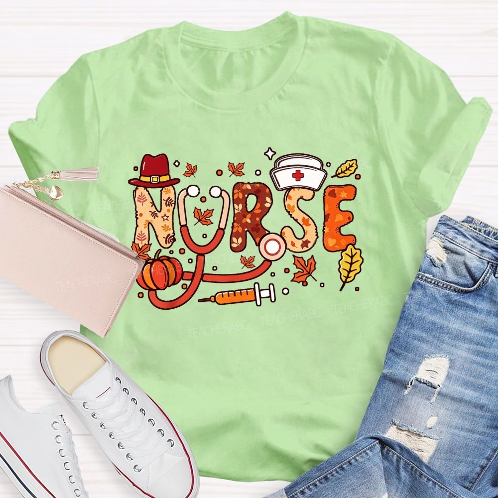 Autumn Nurse Lettering Pumpkin Syringe Nurse T-shirt