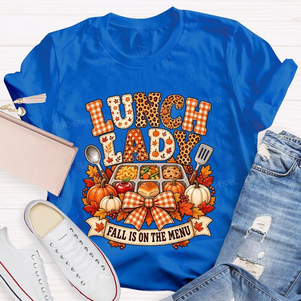 Fall Lunch Lady Leopard Gingham Autumn Cafeteria T-shirt