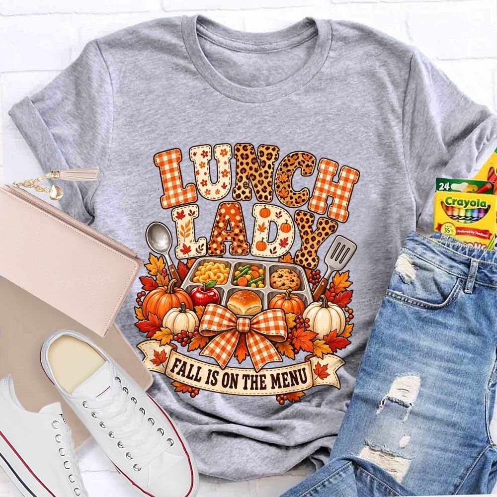 Fall Lunch Lady Leopard Gingham Autumn Cafeteria T-shirt