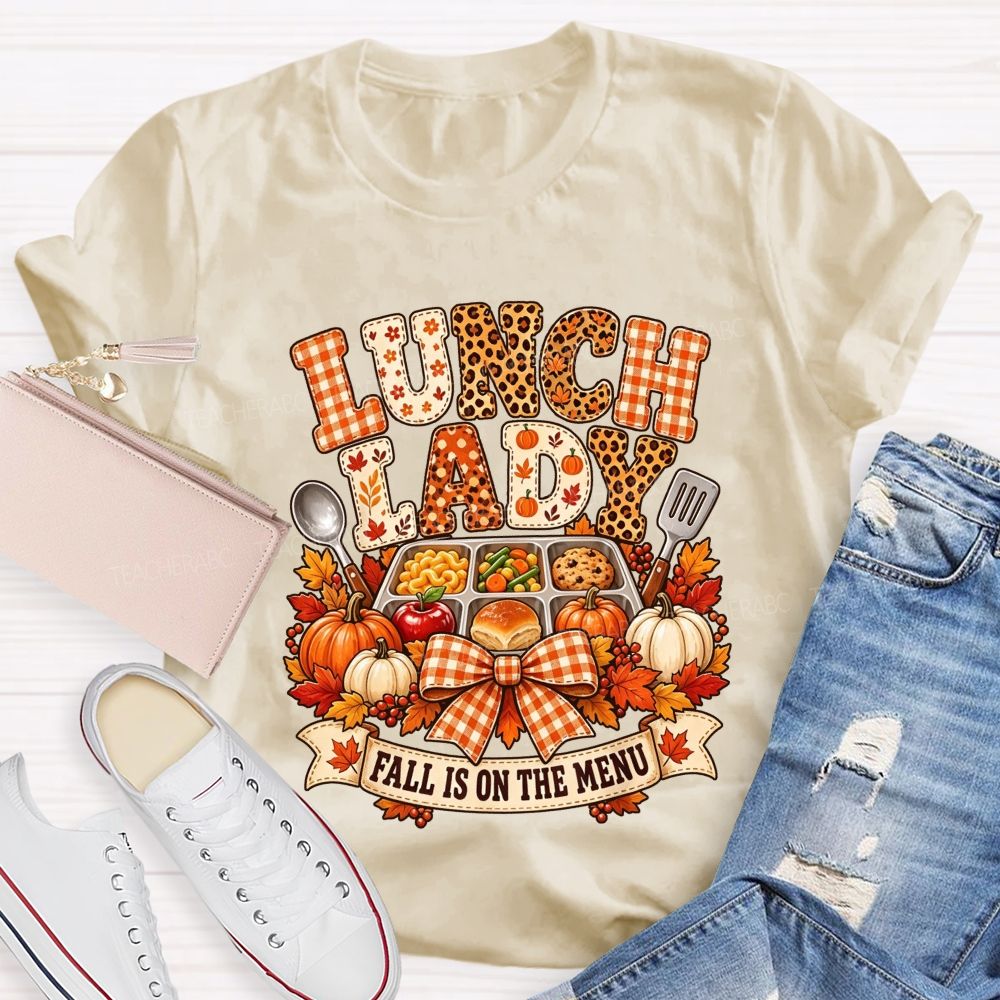 Fall Lunch Lady Leopard Gingham Autumn Cafeteria T-shirt
