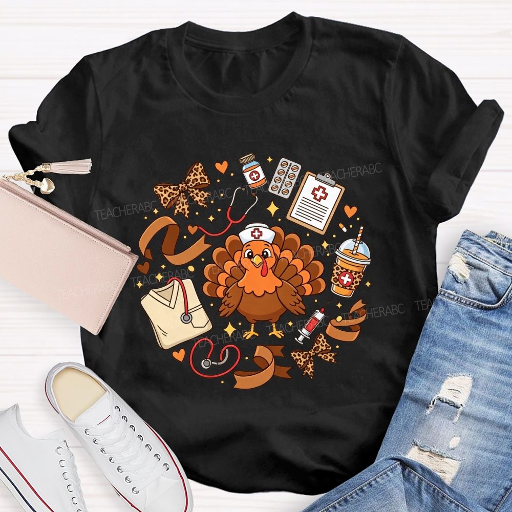 Thanksgiving Nurse Turkey Circle Fall Vibes T-shirt