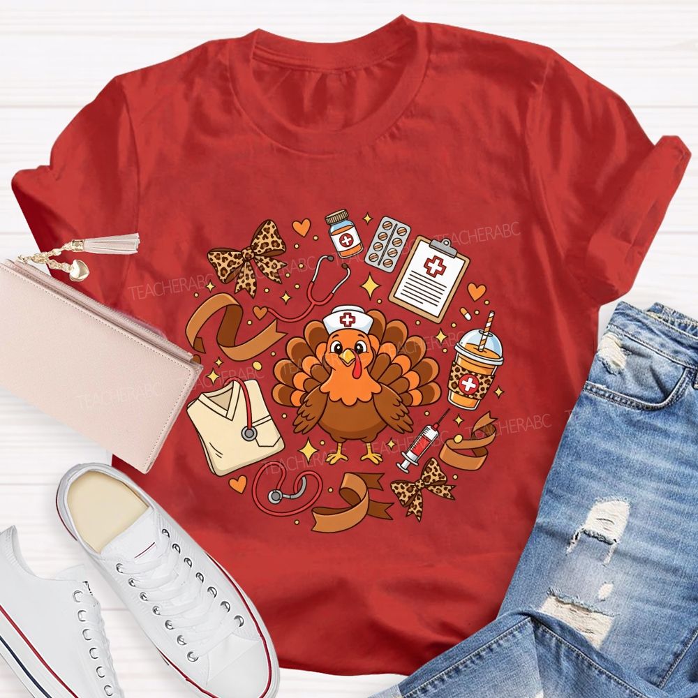Thanksgiving Nurse Turkey Circle Fall Vibes T-shirt