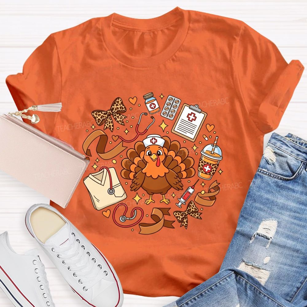 Thanksgiving Nurse Turkey Circle Fall Vibes T-shirt