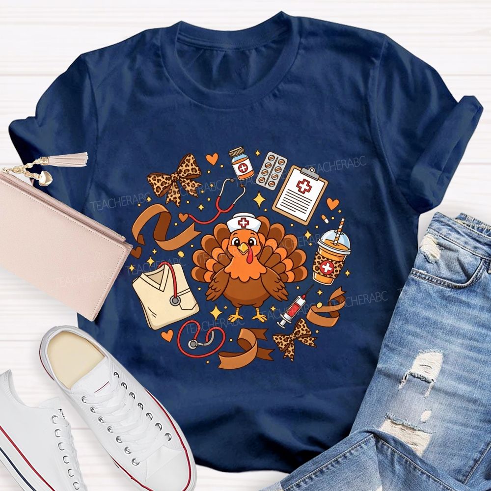 Thanksgiving Nurse Turkey Circle Fall Vibes T-shirt