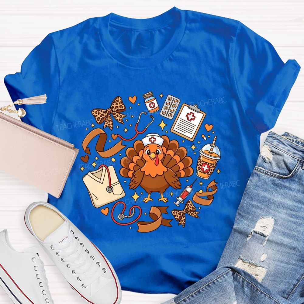Thanksgiving Nurse Turkey Circle Fall Vibes T-shirt