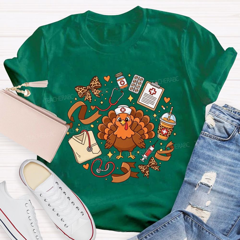 Thanksgiving Nurse Turkey Circle Fall Vibes T-shirt