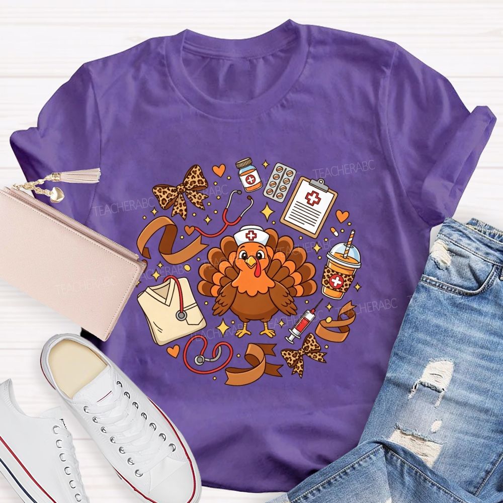 Thanksgiving Nurse Turkey Circle Fall Vibes T-shirt