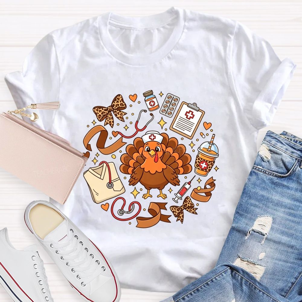 Thanksgiving Nurse Turkey Circle Fall Vibes T-shirt