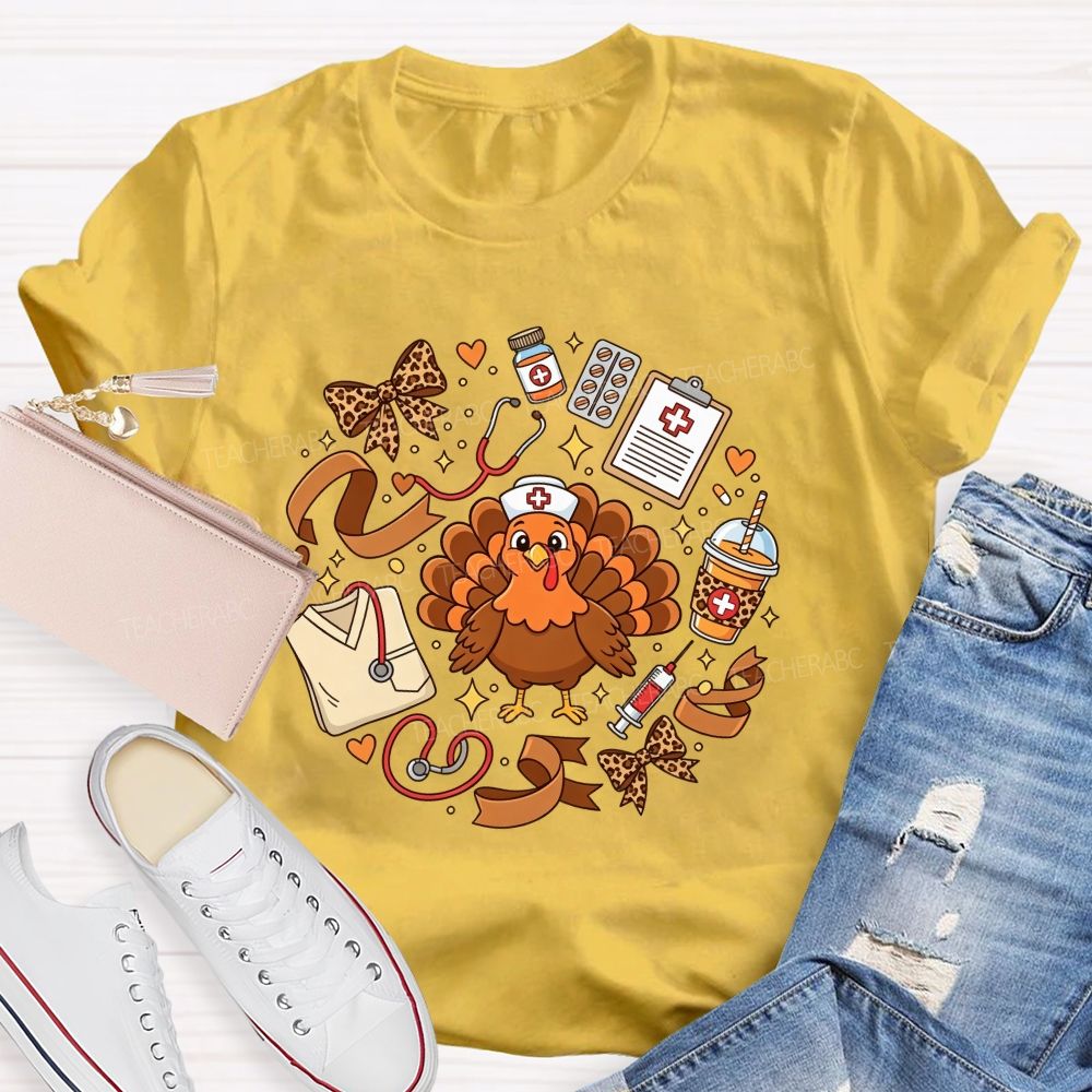 Thanksgiving Nurse Turkey Circle Fall Vibes T-shirt