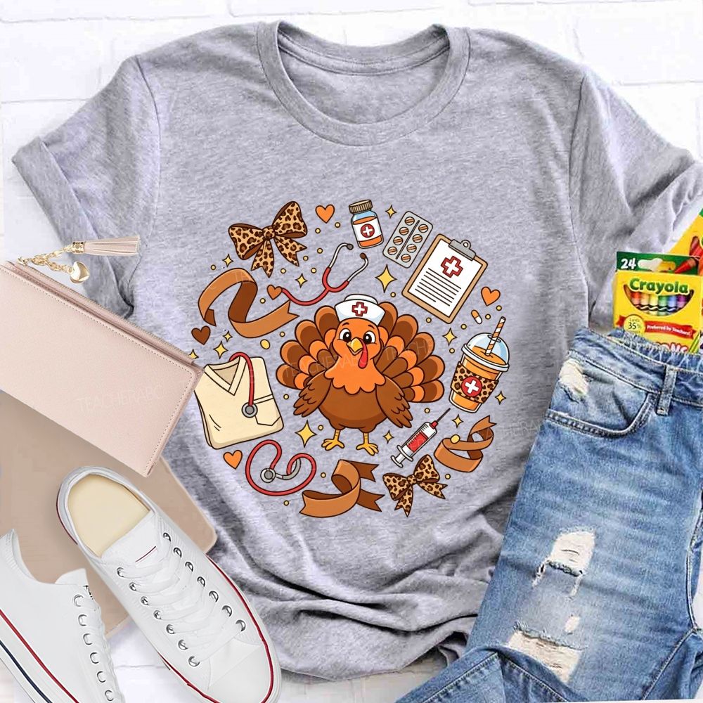 Thanksgiving Nurse Turkey Circle Fall Vibes T-shirt