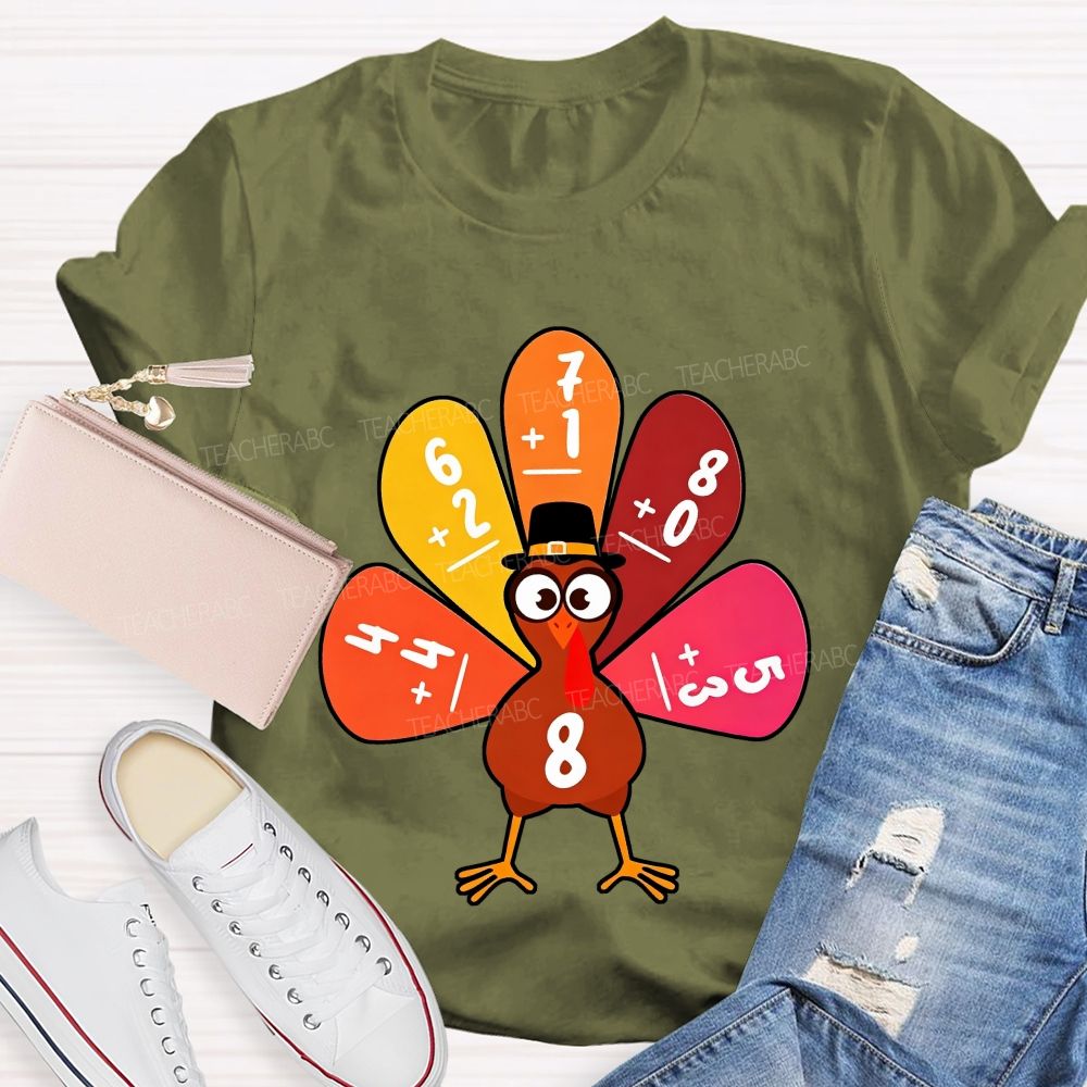 Thanksgiving Math Turkey Fall Math Teacher Life T-shirt