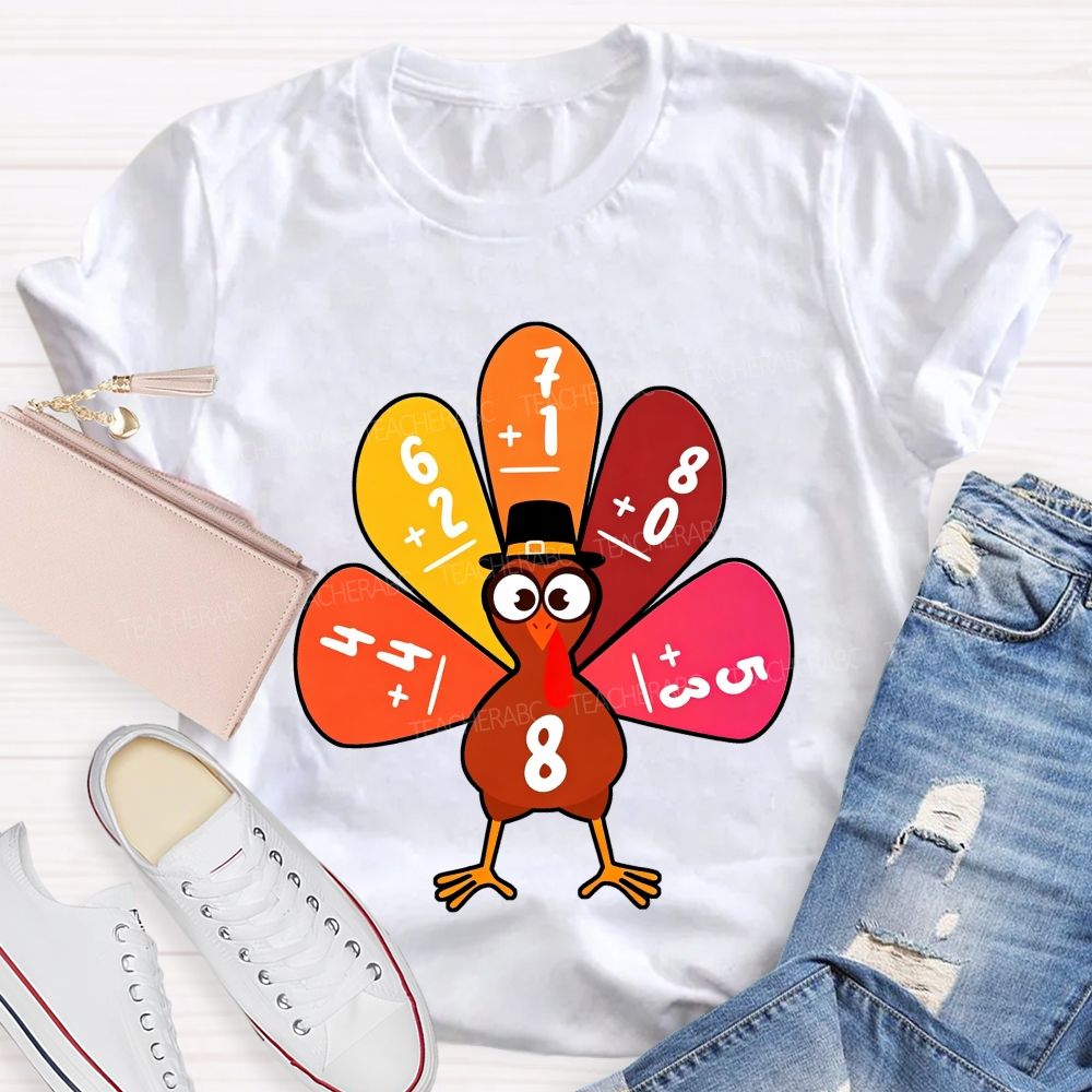 Thanksgiving Math Turkey Fall Math Teacher Life T-shirt