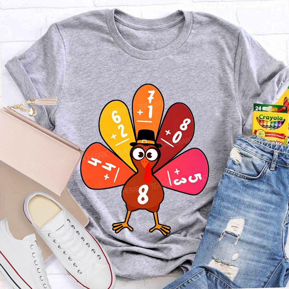 Thanksgiving Math Turkey Fall Math Teacher Life T-shirt
