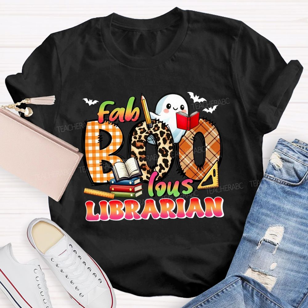 Fab‑Boo‑Lous Librarian Halloween Ghost Book Teacher T-shirt