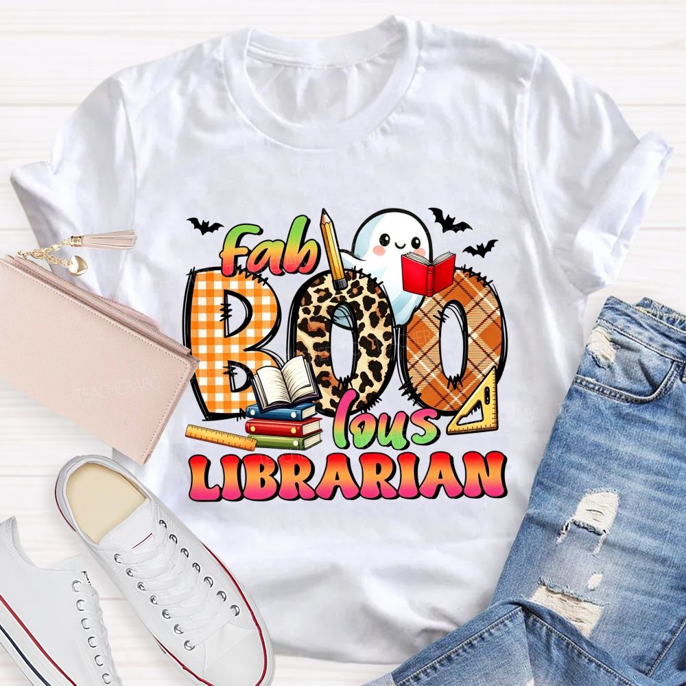 Fab‑Boo‑Lous Librarian Halloween Ghost Book Teacher T-shirt