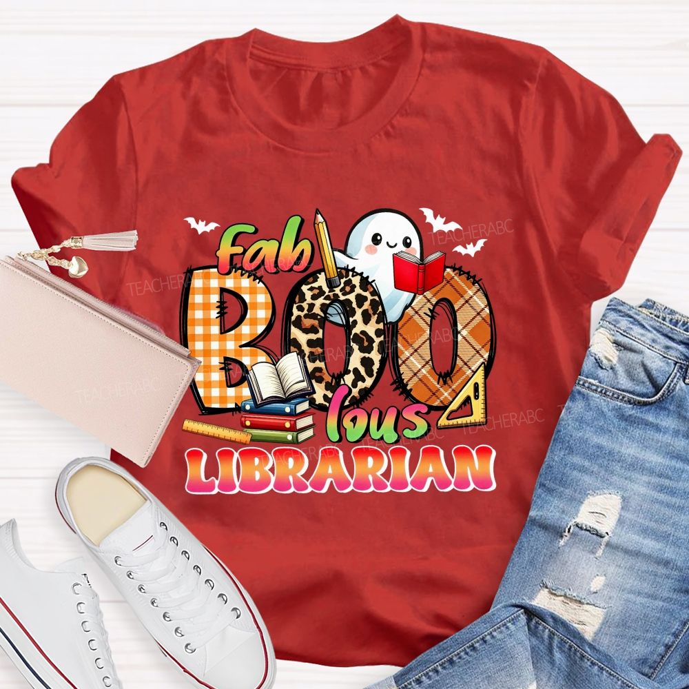 Fab‑Boo‑Lous Librarian Halloween Ghost Book Teacher T-shirt